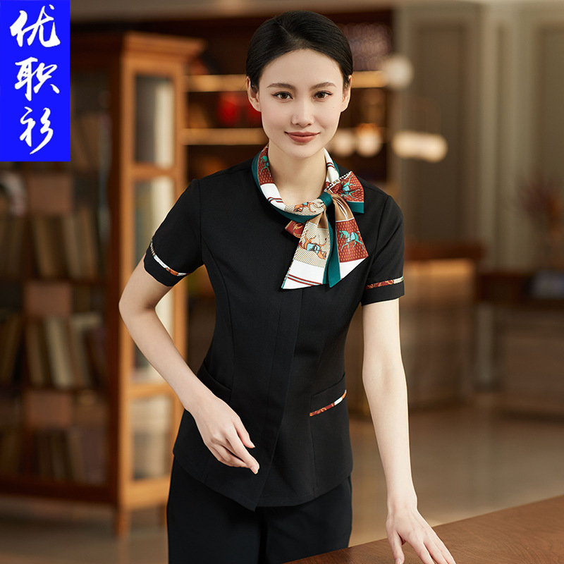 高档酒店前台服务员工作服短袖男女餐饮茶楼火锅饭店前厅夏装制服