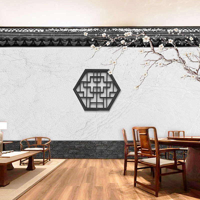中式庭院壁纸古风装饰壁画茶室书房酒楼包间火锅饭店装修背景墙纸
