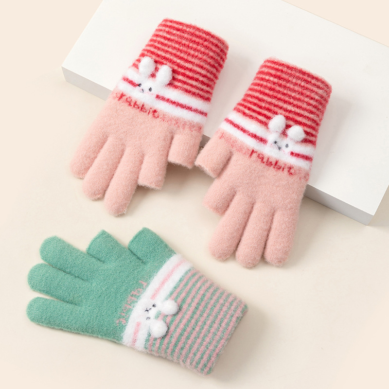 Autumn and Winter Keep Children Warm Gloves Boys and Girls Cold-Proof Knitted Wool Elementary School Baby Writing Gloves Wholesale