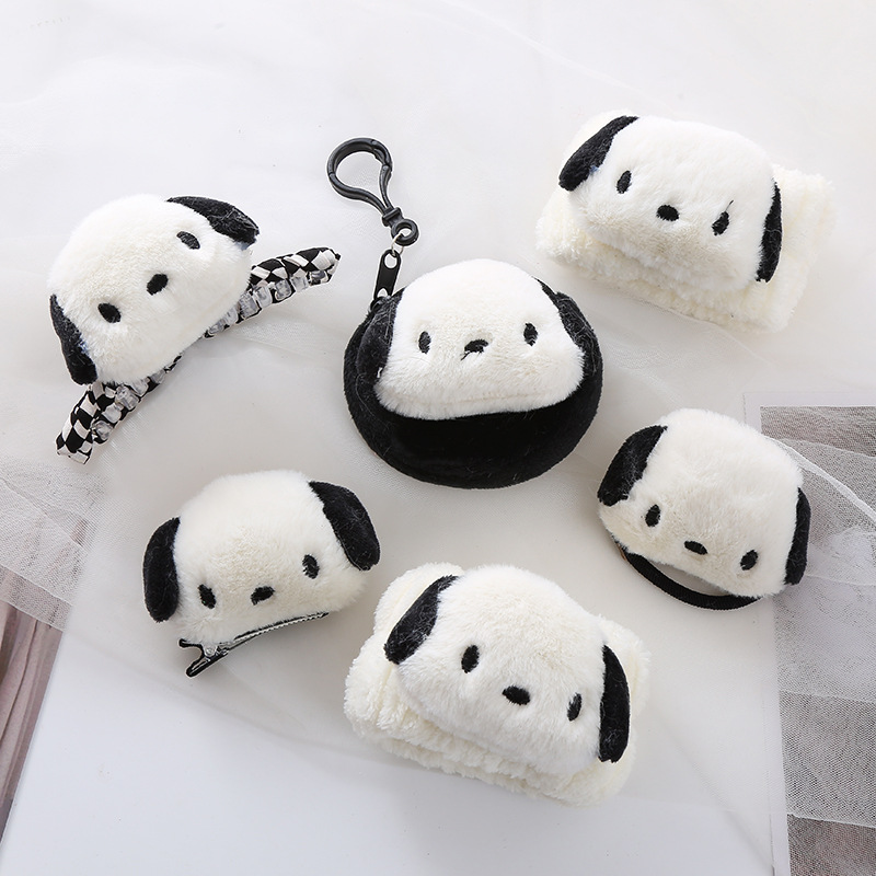 Cartoon Pacha Dog Headband Female Black and White Dog Korean Student Plush Ear Hair Accessories Face Wash Makeup Headband