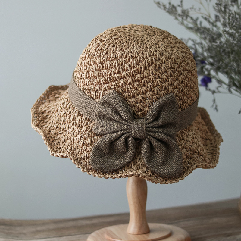 Retro Summer Versatile Sun Hat Female Pastoral Fashion Elegant Bowknot Straw Hat Dome Outdoor Travel Beach Hat