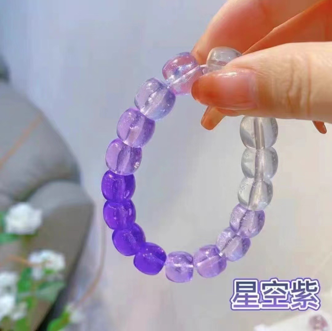 Xiaohongshu Imitation Bodhi Bracelet Pliable Temperament Gradient Color Buddha Beads Luminous Starry Sky Ice Transparent Plate Beads Bracelet