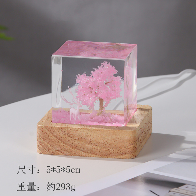 Colorful Wht Cherry Blossom Small Night Lamp Creative Couple Desktop Resin Jewelry Birthday Gift Decoration Bedside Small Night Lamp