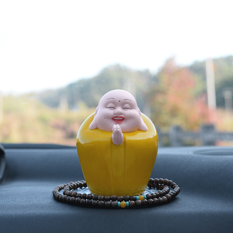 可爱弥勒佛车载汽车摆件哈哈笑佛祝福保平安车上车内中控台装饰品