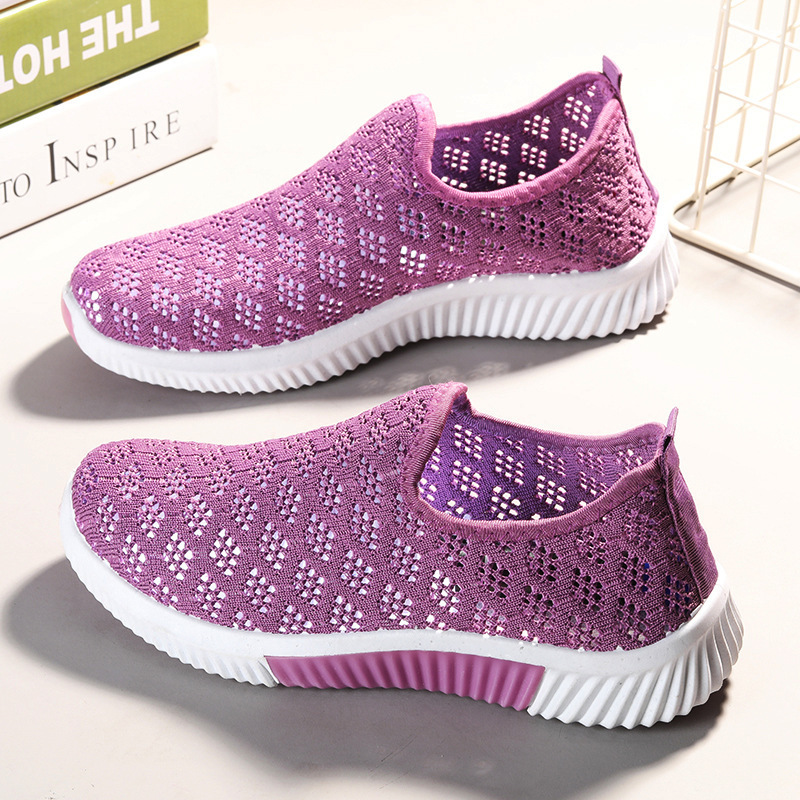 Mesh Surface Shoes Women's 2023 New Cross-Border Fly-Knit Sneakers Soft Sole Shoes Summer Breathable Mesh Surface Shoes Amazon Hot Generation