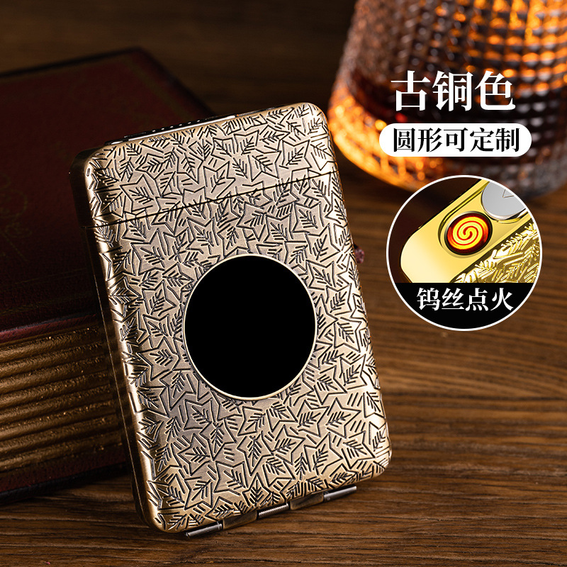 New Retro 16 Thick Cigarette Box Multifunctional Cigarette Box with Windproof Tungsten Wire Cigarette Lighter Diy Portable Cigarette Box