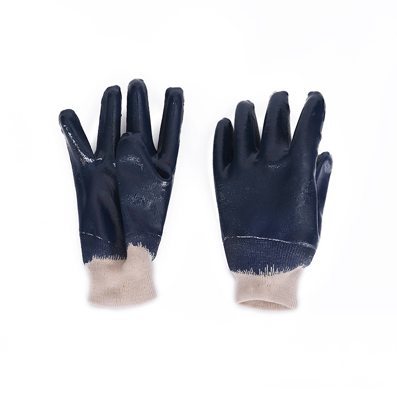 Screw Blue Nitrile Gloves Wholesale Warm with Velvet Dipped Non-Slip Protective Gloves Wear-Resistant Oil-Resistant Protective Gloves