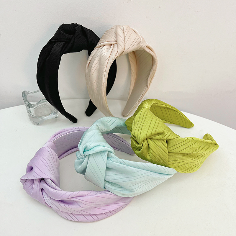 Korean New Ins Style Satin Headband Fabric Wide Edge French Twill Knotted Headband Face Wash Hair Accessories Hairband Women