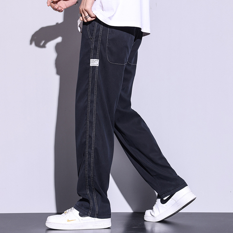 Lyocell Jeans Men's Straight Loose Wide Leg plus Size Pants Summer Thin Drape Ice Silk Casual Long Pants Men