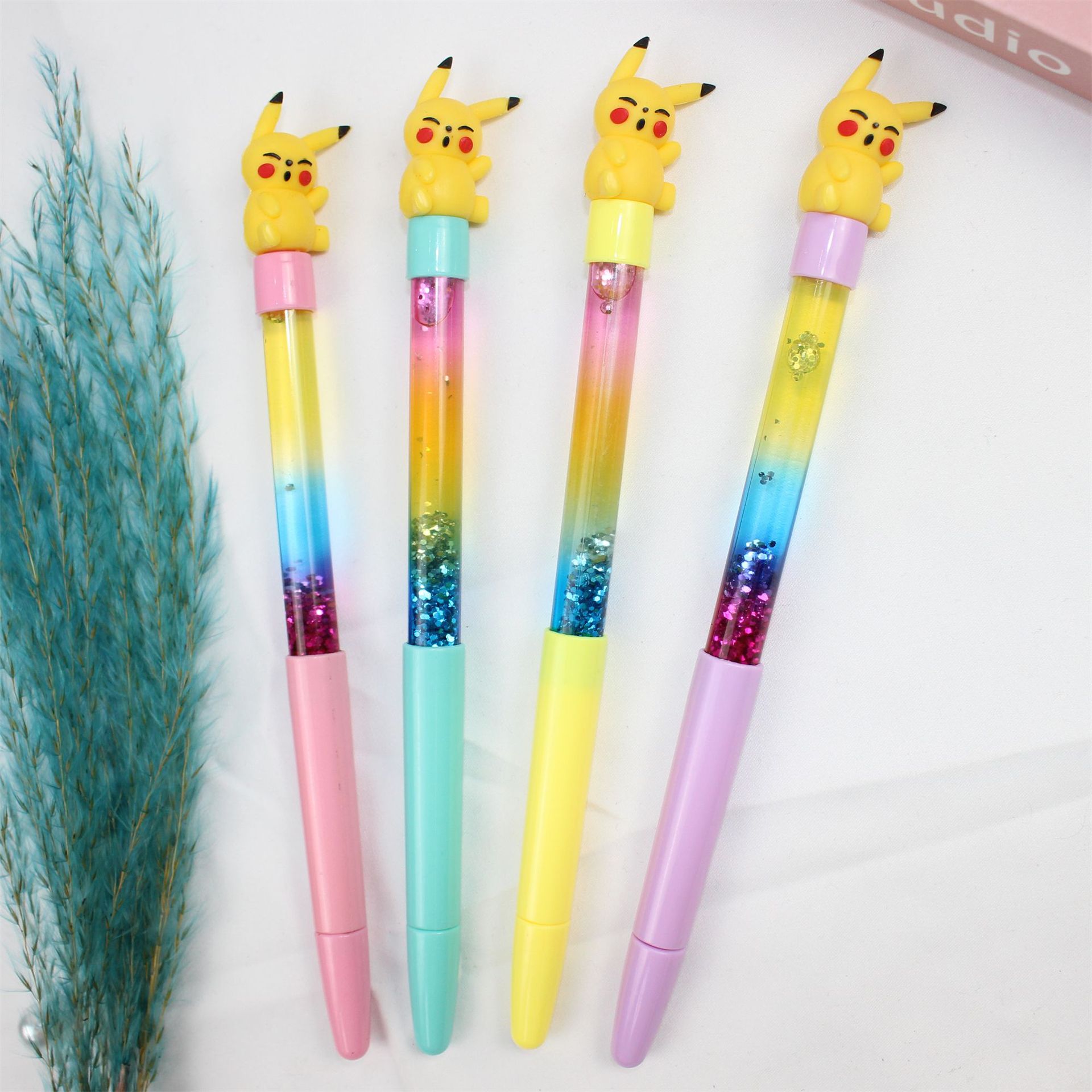 精灵宝可梦超萌皮卡丘学生水笔外贸礼品少女心中性笔仙女棒流沙笔