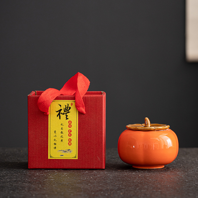 Persimmon Shape Tea Jar Porcelain Sealed Xipersimmon Candy Box Candy Creative Mini Small Sized Packaging Candy Jar Gift Wholesale