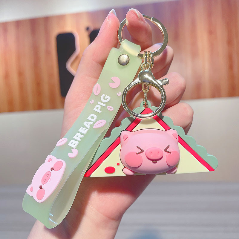 New Cute Bread Piggy Keychain Cartoon PVC Doll Bag Package Pendant Car Key Ring Gift Wholesale