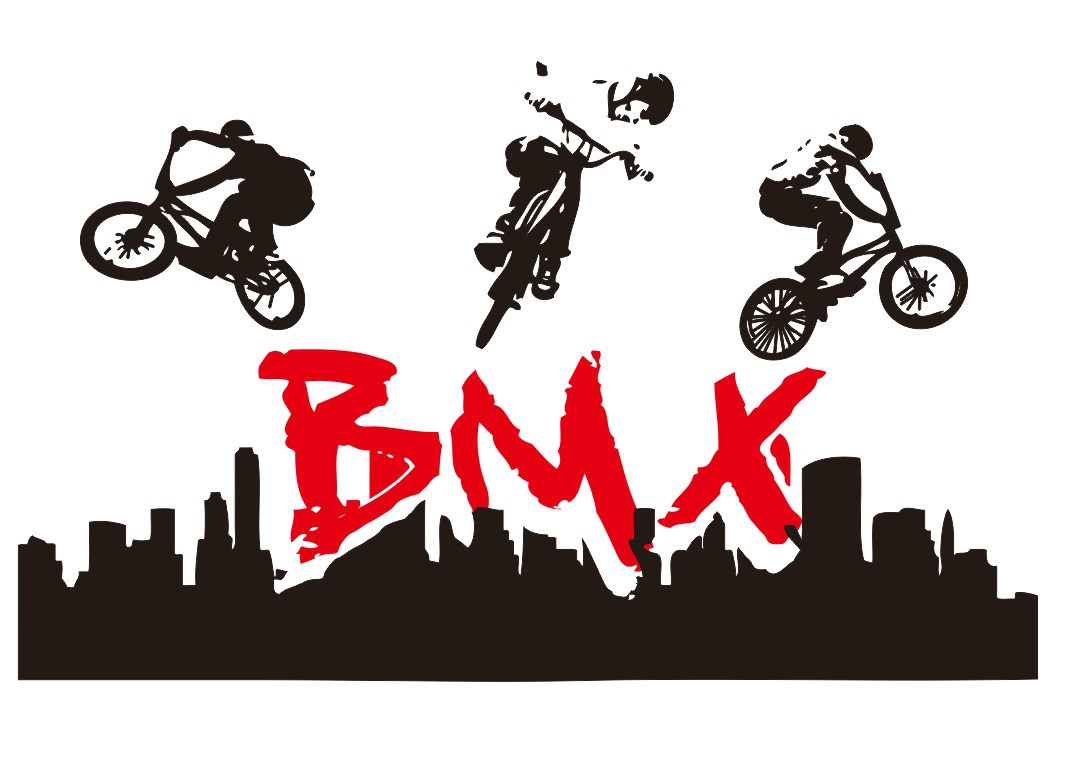 bmx 小轮车极限运动城市天际线乙烯基贴纸精雕客厅装饰wall decor