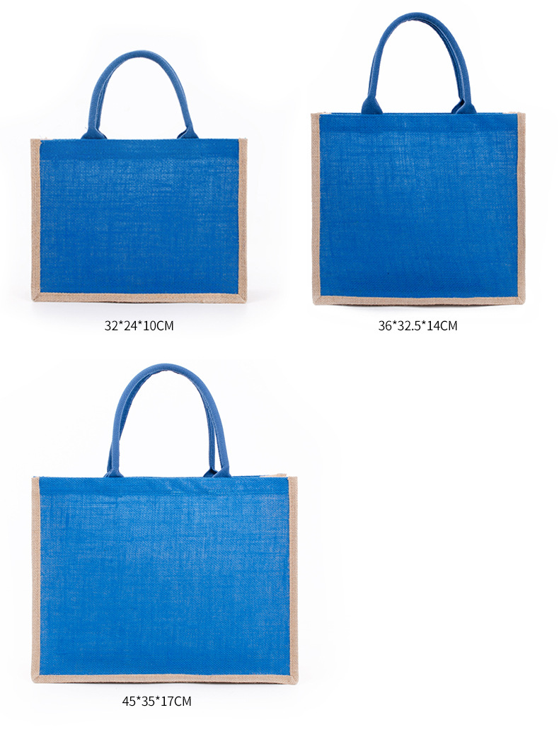 现货ins时尚蓝色手提麻布袋 空白现货大容量防水购物黄麻袋-阿里巴巴
