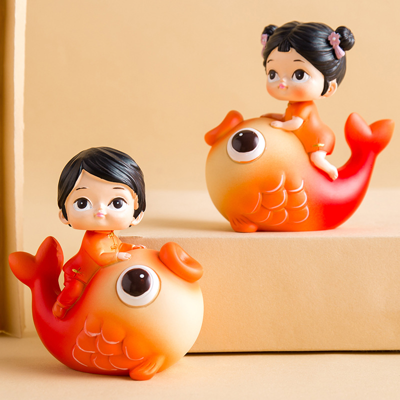 可爱锦鲤摇头娃娃新年桌面摆件创意结婚礼物送新人家居卧室装饰品