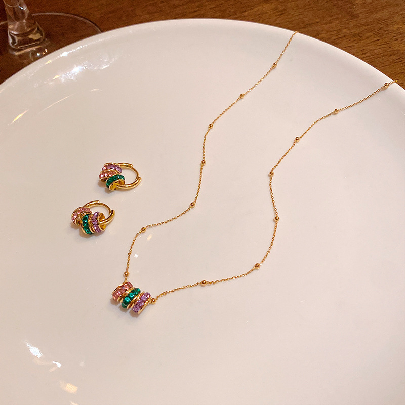 ornament color zircon titanium steel necklace internet hot suit earrings classic style sansheng iii circle pendant earrings for women