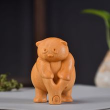 黄杨木雕大熊猫可爱花花实木摆件办公室家居装饰品大熊猫果赖文玩
