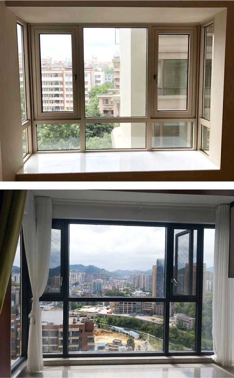 定制断桥平开窗窄边窗纱一体断桥平开窗铝门窗隔音隔热铝合金门窗
