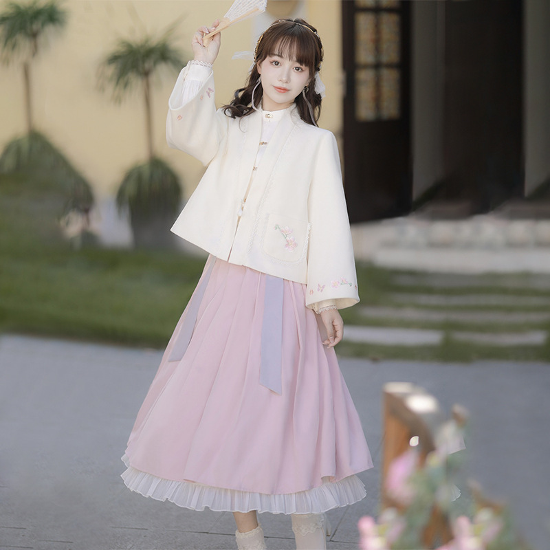 原创樱语汉服女汉元素齐腰褶裙改良日常秋冬季套装8316-阿里巴巴