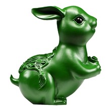 TD61绿色木雕刻兔子摆件三合十二生肖实木兔家居客厅新居装饰工艺