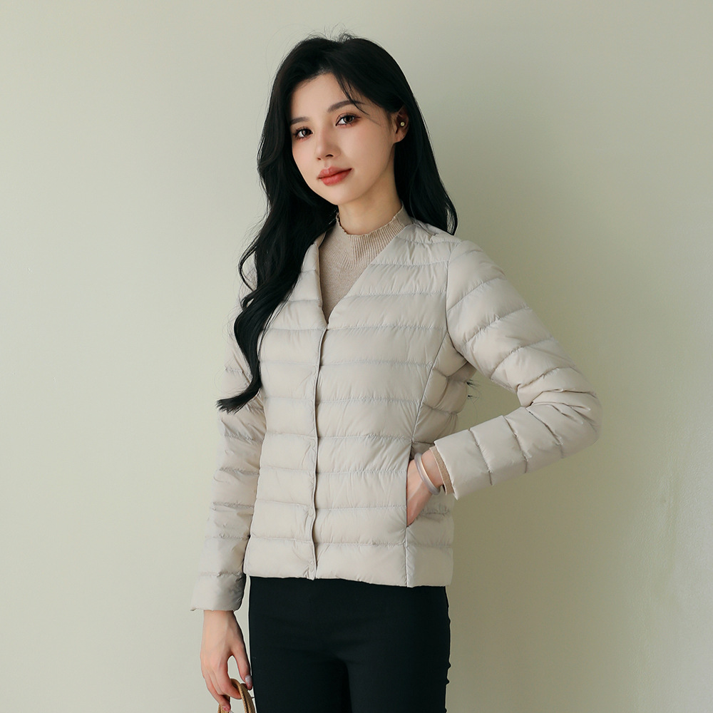 Pinghu down Jacket V-neck round Neck Thin Lightweight Solid Color Simple White Duck down Women's Liner Lightweight down Jacket down Jacket Coat