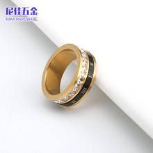 个性风潮不锈钢罗马数双环可转动钛钢戒指ins风时尚镶钻情侣指环