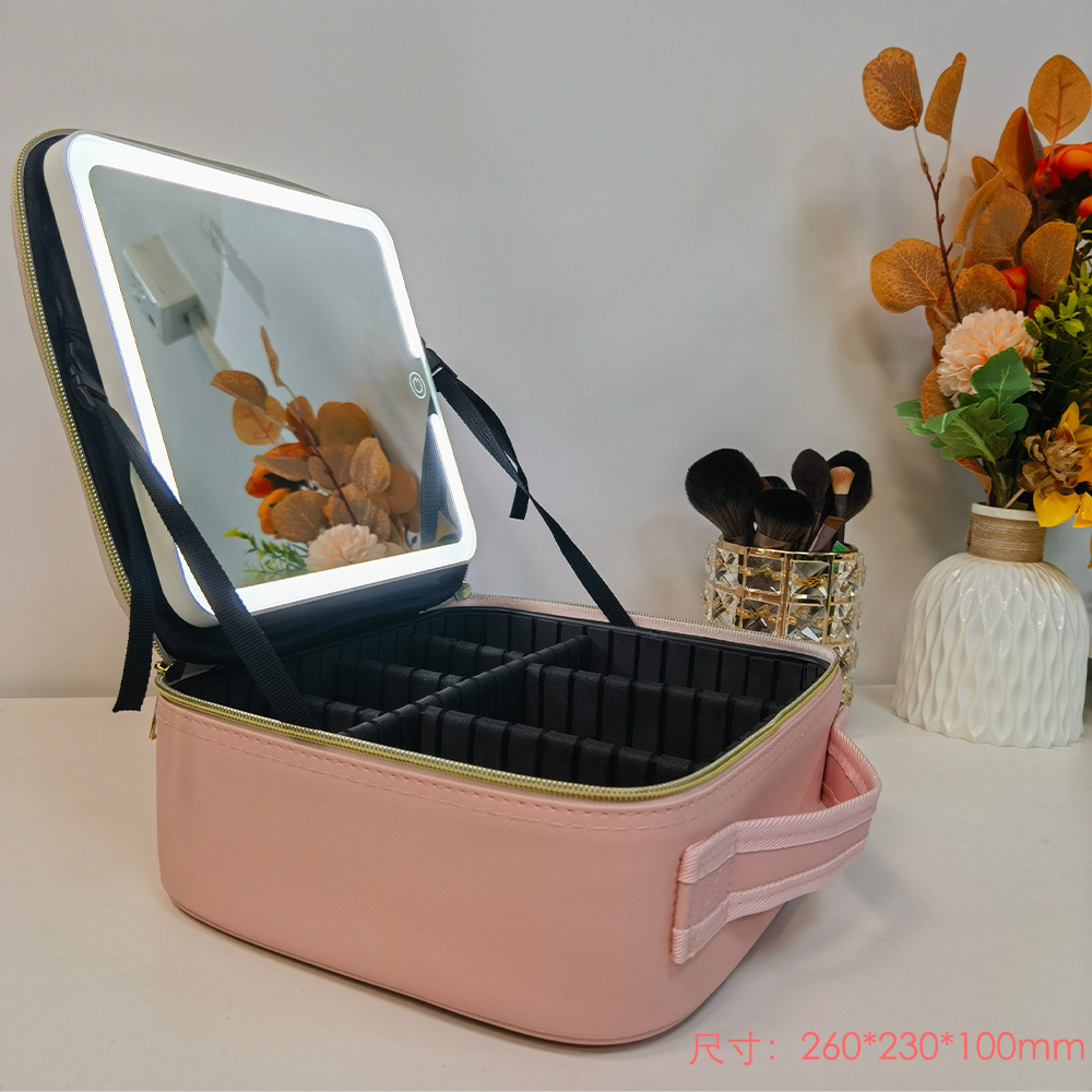 Cross-Border New Cosmetic Bag Led Light Large Capacity Good-looking Portable Travel Storage Bag with Cosmetic Mirror Small Size
