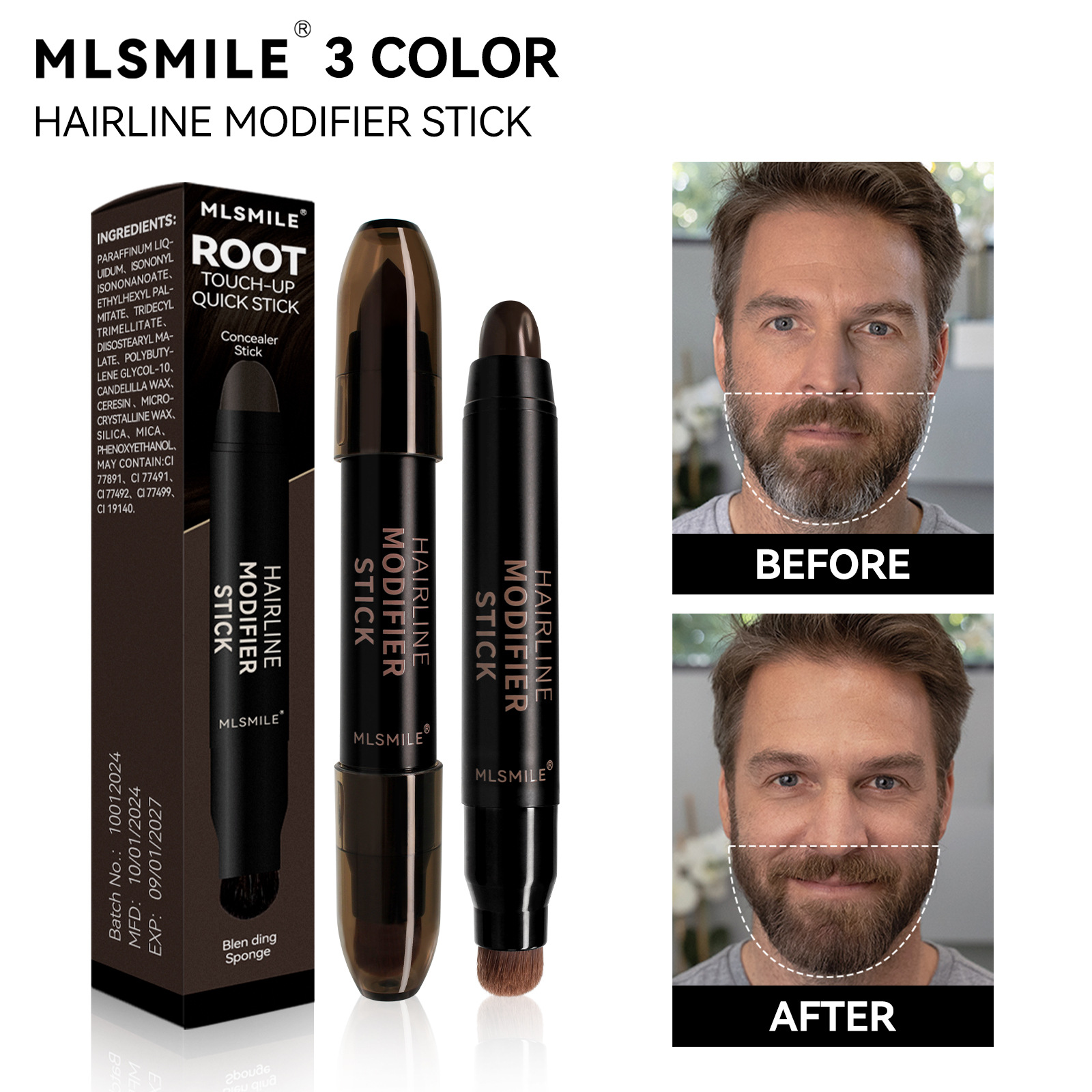 跨境专供双头修饰发际线绒绒笔 填充发缝临时遮盖白发美发笔