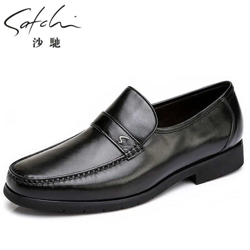 沙驰男鞋2024春新款男士商务休闲皮鞋软底轻便套脚真皮百搭正装鞋