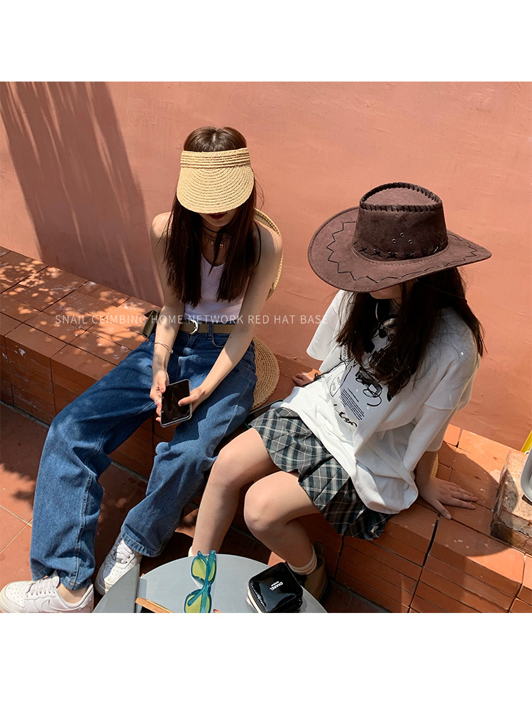 辣妹穿搭 郑厦荣同款美式复古风西部牛仔帽女夏季情侣网红骑士帽