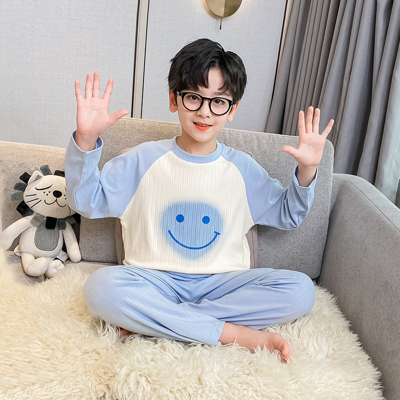 love cartoon woolen cotton gradient smiley face home wear kids‘ pajamas 2023 autumn new children‘s pajama set