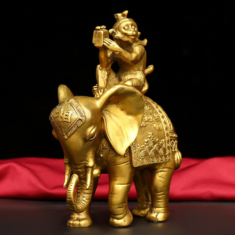 纯铜象上猴子摆件象上封侯马上封侯吉祥如意开业礼品铜大象猴饰品