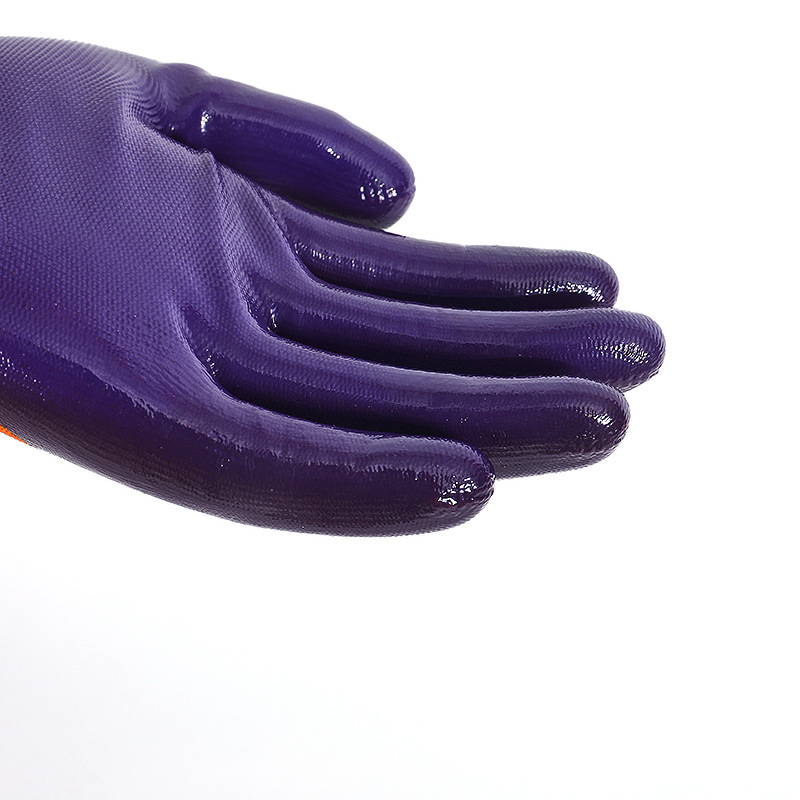 Breathable Protective Work Nitrile Labor Gloves Wear-Resistant Non-Slip 13-Pin Nylon Nitrile Semi-Hanging Latex Cotton Gloves