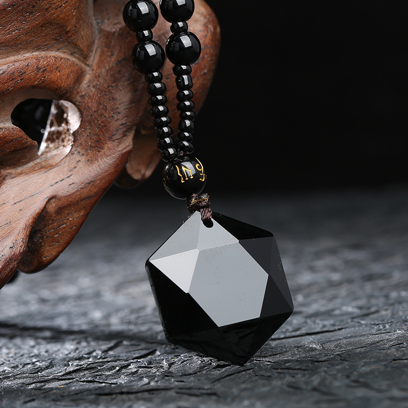 灵摆能量石 天然黑曜石吊坠星空系列六芒星系蓝砂石吊坠工厂批发