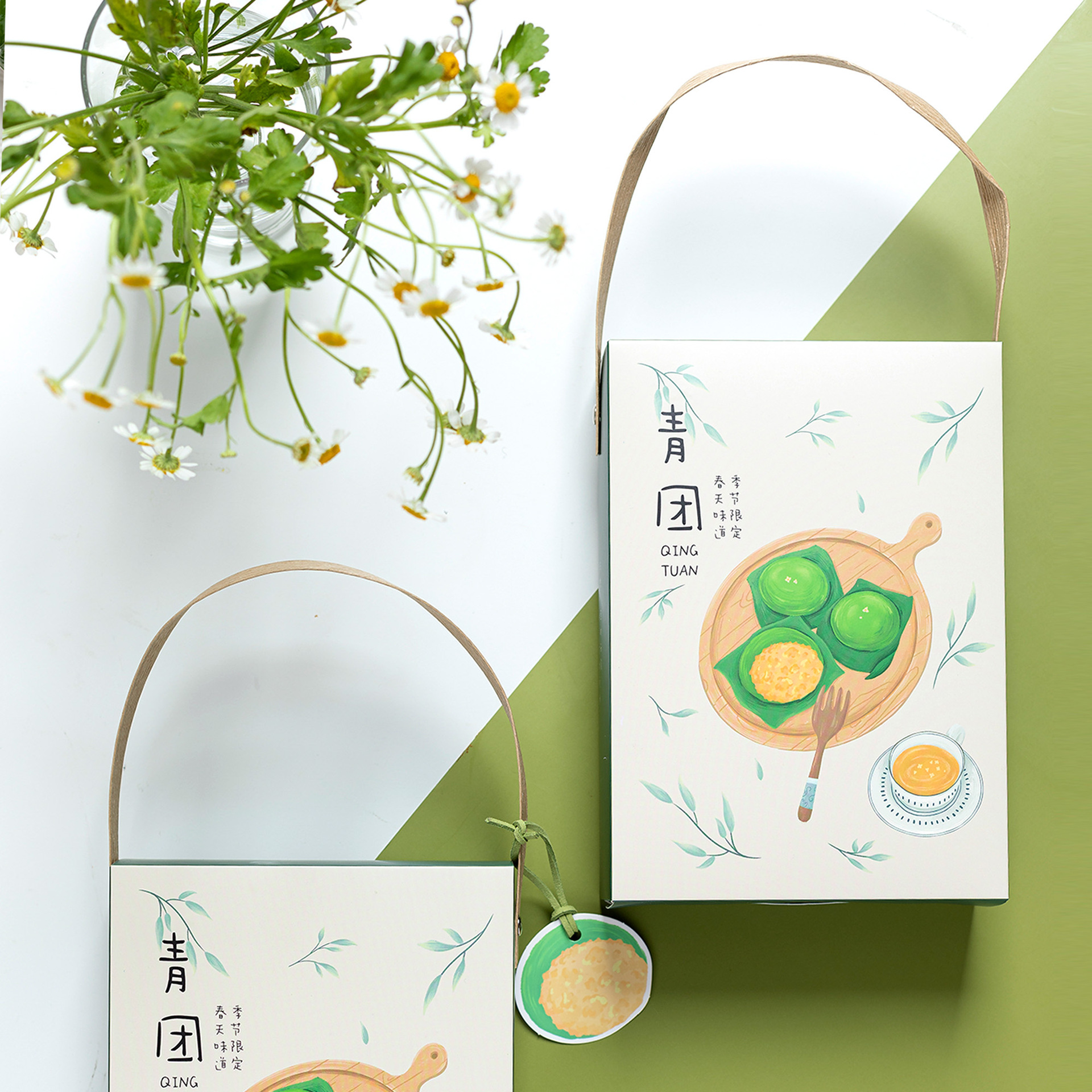简约6粒青团包装礼盒烘焙手工绿豆糕盒子蛋黄酥费南雪媚娘盒4粒木质