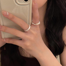 韩版碎银子淡水珍珠戒指女简约素圈高级感情侣指环小众设计食指戒