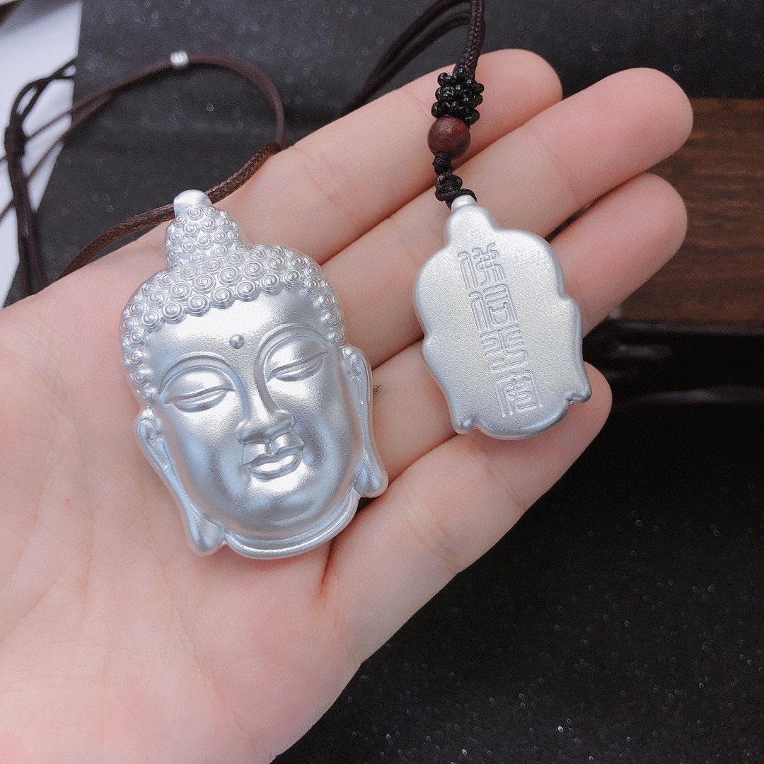 银佳银饰 足银999 精工工艺佛头复古吊坠 佛祠平安 一件代发