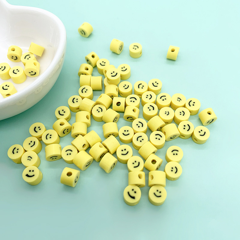 DIY Handmade Beaded 10mm Polymer Clay Smiley Beads Yellow Bracelet Necklace Hairpin Accessories Factory Direct Supply