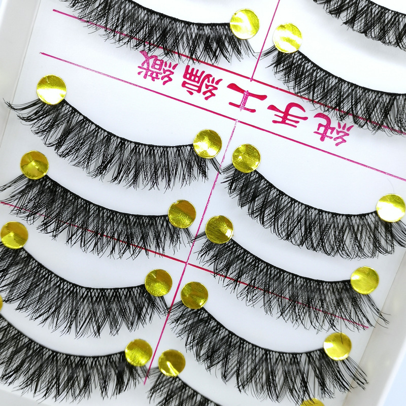 Taiwan 137 Handmade False Eyelashes Cotton Thread Stem Nude Makeup Realistic Cross Eye Tail Extended Eyelashes 10 Pairs