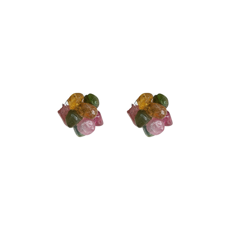 Natural Stone Tourmaline! 925 Silver Needle Mori Style Simple and Fresh Mini Version Sweet Earrings Factory Earrings Earrings