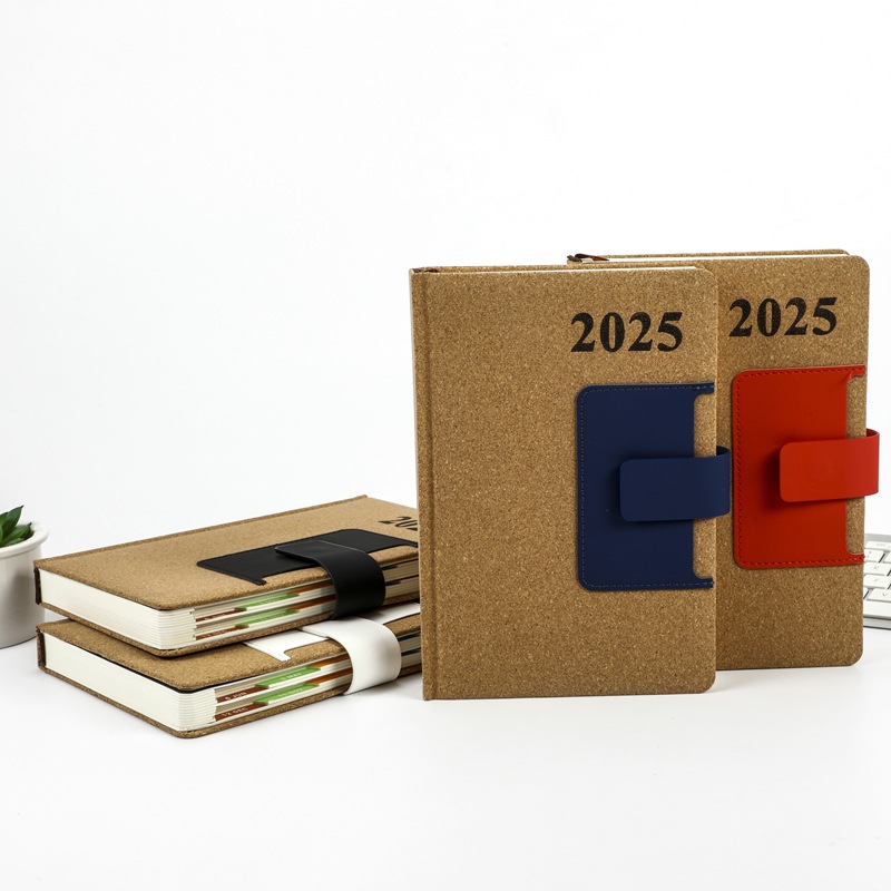 2025年外贸环保软木笔记本 全英文日程本彩色索引计划本可定LOGO
