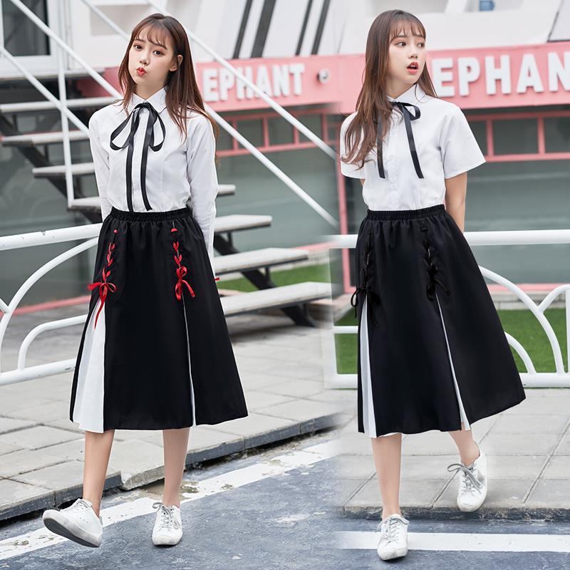 春夏中学生学院风校服套装裙初中生高中长裙女韩版班服毕业照服装