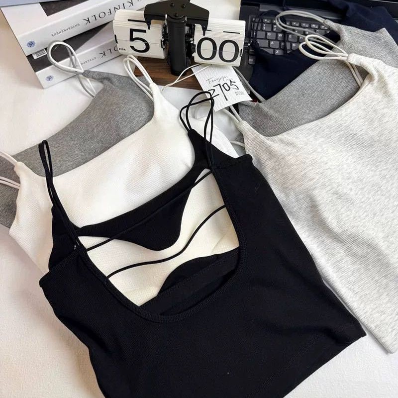 带胸垫双细肩带吊带女夏季修身辣妹风打底内搭上衣防走光外穿背心