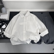 白色棉质衬衫西装裤两件套日系宽松衬衣儿童男女童春装套装洋气潮