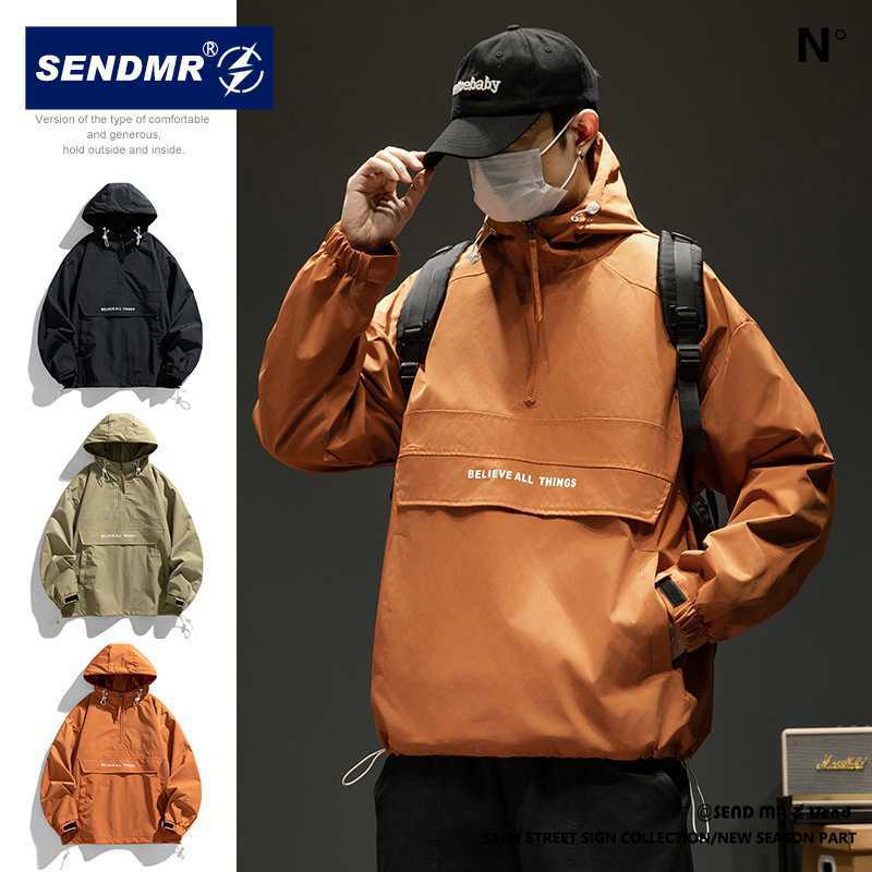 sendmr品牌2024美式半拉链冲锋衣外套男款春秋季宽松潮牌日系工装