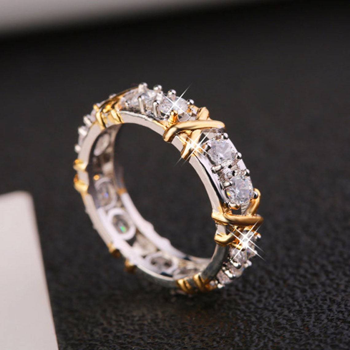 Yunjin Europe and America Cross Border New Luxury Shiny Zircon Cross Ring Women's Fashion Simple Ring Jewelry Wholesale