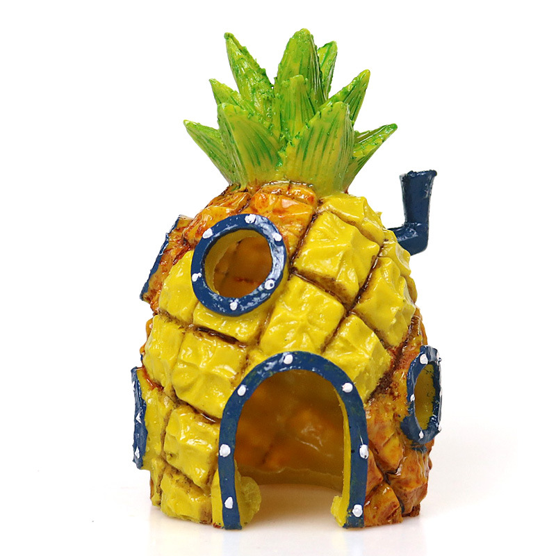 菠萝屋鱼缸造景装饰海绵宝宝公仔水族箱卡通树脂小摆件鱼虾躲