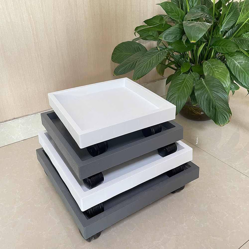 卉馨正方形钢化轮花盆托盘带万向轮可移动方形底托接水盘