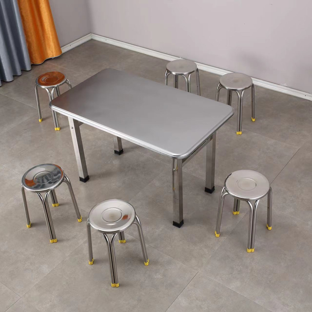 不锈钢桌子大方脚长方形桌子加厚家用简约餐桌餐厅便携休闲长桌