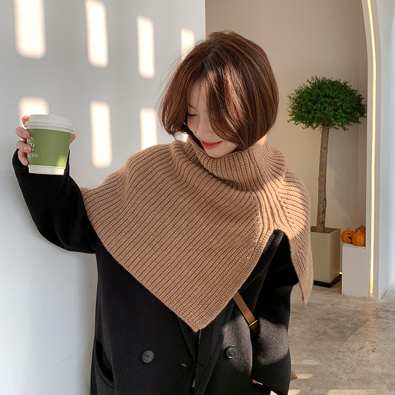 Autumn and Winter Shawl Scarf Integrated Women's Pure Color Minimal Versatile Neck Scarf Winter Thermal Knitting Outer Cloak